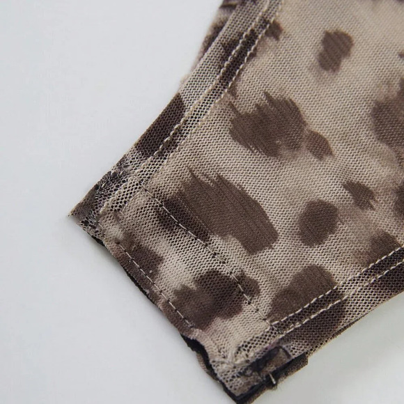 Multicolor Casual Women's Leopard Print Oblique Shoulder Bodysuit - Picture 6 of 7